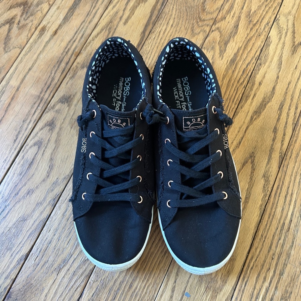 BOBS from Skechers B Cute Black Canvas Sneakers Wide Fit Memory Foam 113328W 10